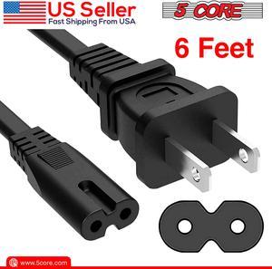 5 Core Extra Long 6ft 2 Prong Non-Polarized AC Wall Power Cable 2 Slot Cord for HP Dell Samsung Sony Asus Acer Toshiba Laptop Charger LED LCD Monitor Replacement Power Cord PP 1001