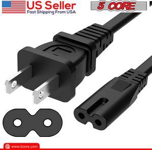 5 Core Extra Long 12ft 2 Prong Non-Polarized AC Wall Power Cable 2 Slot Cord for HP Dell Samsung Sony Asus Acer Toshiba Laptop Charger LED LCD Monitor Replacement Power Cord PP 1002