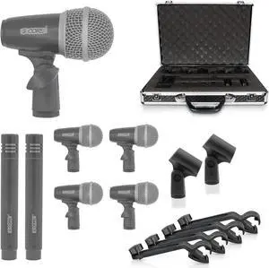 5 Core Inc. Drum Mic Kit 7 Piece Drumset XLR Wired Dynamic Microphone Kick Bass, Tom/Snare & Cymbals Instrument Set for Studio and On Stage Live Use - DM 7RND GREY