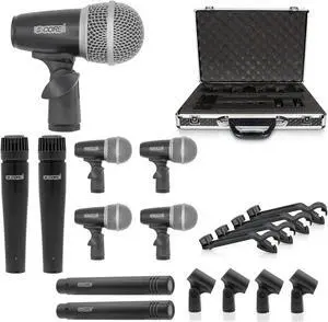 5 Core Inc. Drum Mic Kit 9 Piece Drumset XLR Wired Dynamic Microphone Kick Bass, Tom/Snare & Cymbals Instrument Set for Studio and On Stage Live Use - DM 9RND BLK