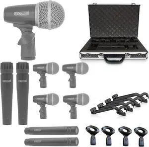 5 Core Inc. Drum Mic Kit 9 Piece Drumset XLR Wired Dynamic Microphone Kick Bass, Tom/Snare & Cymbals Instrument Set for Studio and On Stage Live Use - DM 9RND GREY