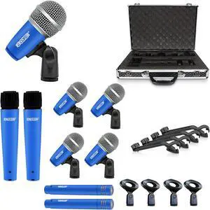 5 Core Drum Mic Kit 9 Piece Drumset XLR Wired Dynamic Microphone Kick Bass, Tom/Snare & Cymbals Instrument Set for Studio and On Stage Live Use - DM 9RND BLU