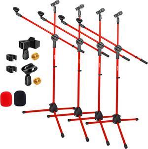 5 Core Mic Stand Collapsible Height Adjustable 31 to 59 Dual Metal Microphone Tripod Stand MS DBL G RED 4pcs