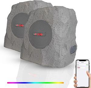 5 Core Rock Garden Wireless Speakers Outdoor Waterproof 10W Bluetooth 5.3 Speaker w/ TWS Pair Function Solar Powered LED Lights GRDNSPK SP GRY 2PCS