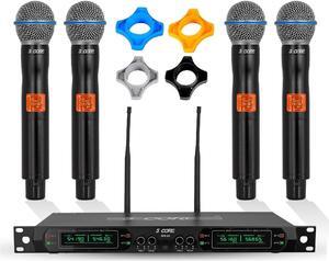 5 Core Wireless Microphone System 4 Channel UHF 492F Range Portable Receiver w 4 Cordless Dynamic Mic WM UHF 04-HM