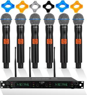 5 Core Wireless Microphone System 6 Channel UHF Portable Receiver w 6 Cordless Dynamic Mic 492F Range - WM UHF 06-HM