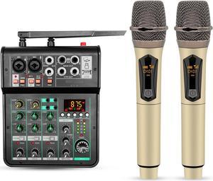 5Core Audio Mixer 4 Channel  DJ Equipment Digital Sound Board  Karaoke XLR Mixers w Bluetooth USB MX 4CH 2MIC GLD