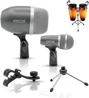 5 Core Conga Mic Set Cardioid Dynamic XLR Microphone Works with Kick Drum Snare Tom Instruments - CONGO 2 GREY