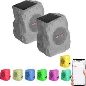 5 Core Rock Garden Wireless Speakers Outdoor Waterproof 10W Bluetooth 5.3 Speaker w/ TWS Pair Function Solar Powered LED Lights GRDNSPK SP GRY 2PCS