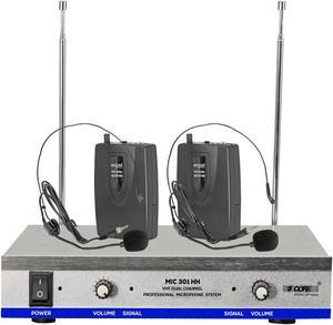 5 Core Wireless Microphones w 2 Headset Portable Mini Mic Microfono Inalambricos with Receiver 165ft Range WM 301 HH