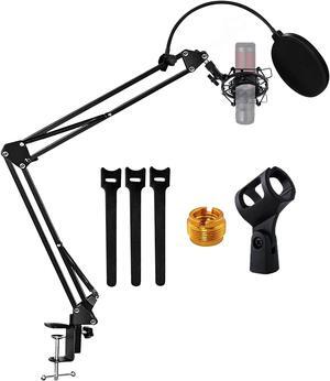 5 Core Microphone Arm Stand 16 Inch Upgraded Adjustable Suspension Boom Scissor Arm Mic Holder with Pop Filter 3/8" to 5/8" Adapter Mic Clip Shock Mount Cable Ties - ARM SET 16