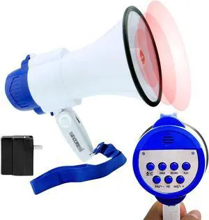 5 Core Megaphone Bullhorn Speaker 30W Bull Horn Battery Power Mini Cheer Megafono 800 Feet Range Loudspeaker w Siren Recording Ergonomic Handle for Coaches Football Baseball Cheerleading - 8R-USB-WB
