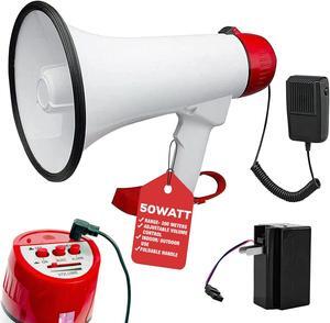 5 CORE Megaphone Bull Horn 50W Power 300 Meter Range Loud Siren Rechargeable Bullhorn PA Speaker System w Recording USB SD Card Adjustable Volume for Coaches Speeches Events Battery Included - 20RF WB