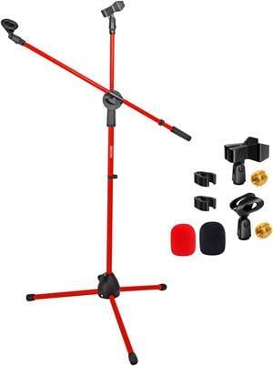 5 Core Tripod Mic Stand Heavy Duty Height Adjustable Floor Microphone Boom Arm Pedestal Para Microfono for Singing On Stage Studio - MS DBL G RED