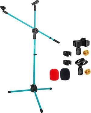 5 Core Mic Stand Collapsible Height Adjustable 31 to 59 Dual Metal Microphone Tripod Stand w Boom Arm Stand Para Microfono for Singing, Karaoke, Stage and Outdoor Activities Sky Blue MS DBL G