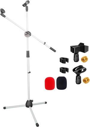 5 Core Tripod Mic Stand Heavy Duty Height Adjustable Floor Microphone Boom Arm Pedestal Para Microfono for Singing On Stage Studio - MS DBL G WH