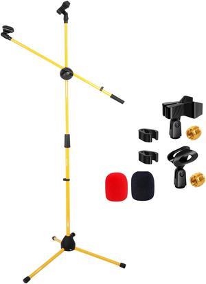 5 Core Tripod Mic Stand Heavy Duty Height Adjustable Floor Microphone Boom Arm Pedestal Para Microfono for Singing On Stage Studio  - MS DBL G YLW