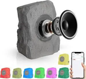 5 Core Outdoor Speakers Bluetooth Waterproof Linkable TWS 10W RMS Pool Patio Garden Wireless Subwoofer Outside Solar Rock Speaker w RGB Light All Season Use - GRDNSPK SP GRY 1PC