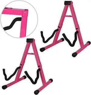5 Core Guitar Stand Pair A Frame Shape w Soft Foam Arms Non Slip Rubber Supports Acoustic Electric Bass Ukulele Banjo Foldable for School Studio Stage Concerts Pink - GSS BPNK 2PCS