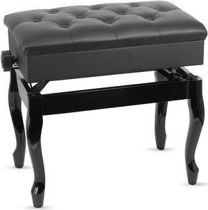 5 Core Piano Bench Wooden Height Adjustable Keyboard Stool Heavy Duty Padded Cushioned Seat, Solid Sturdy Wooden Legs + Storage - PNB WD HD BLK