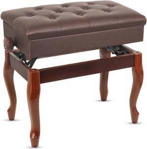 5 Core Piano Bench Wooden Height Adjustable Keyboard Stool Heavy Duty Padded Cushioned Seat, Solid Sturdy Wooden Legs + Storage Brown - PNB WD HD BR