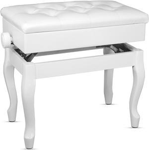 5 Core Piano Bench Wooden Height Adjustable Keyboard Stool Heavy Duty Padded Cushioned Seat, Solid Sturdy Wooden Legs + Storage White - PNB WD HD WH