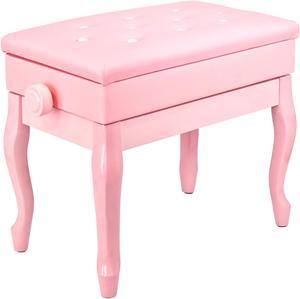 5 Core Piano Bench Wooden Height Adjustable Keyboard Stool Heavy Duty Padded Cushioned Seat, Solid Sturdy Wooden Legs + Storage Pink - PNB WD HD PNK