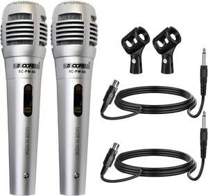 5 Core Microphone Pair XLR Dynamic Mic Karaoke Singing Handheld Microfono Wired Professional Unidirectional 1/4 Plug In Cord Connection for Vocal DJ Music - PM-66K 1 pair