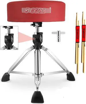 5 Core Drum Throne Comfortable Height Adjustable Stool Thick Padded Seat Professional Heavy Duty Musician Drummer Chair 400 lbs Capacity for Adults And Kids - DS CH RED PR HD