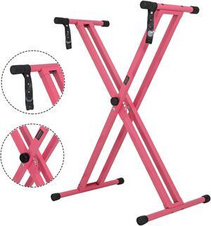 5 Core Keyboard Stand Double X Style Adjustable Lift Piano Riser For 49 To 88 Keys BABY PINK