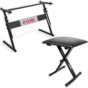 5 Core Keyboard Stand Adjustable z Style Piano Riser BLACK + Keyboard Piano Bench BLACK