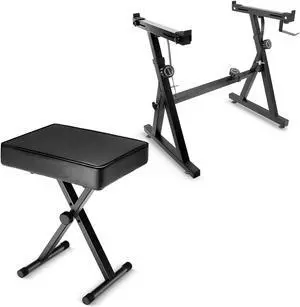 5 Core Keyboard Stands and Bench Set, 2024 Upgrade Heavy Duty Z Style Keyboard Stand Combo Adjustable & Portable Digital Piano Stand Fits 54 - 88 Key w/ Locking Straps Black