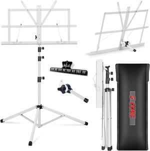 5 Core Music Stand For Sheet Music Portable Tripod Adjustable Folding Note Holder Higher White