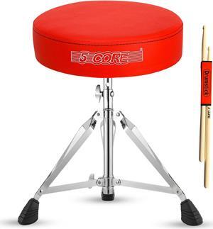 5 Core Drum Throne Brown | Height Adjustable Padded Seat Drum Stool | Folding Portable Drummer Throne with Anti-Slip Feet - DS CH RED