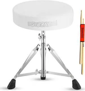 5 Core Drum Throne Height Adjustable Guitar Stool Thick Padded DJ Chair Seat with Anti Slip Feet Multipurpose Musician Chair for Adults and Kids Drummer Cello Guitar Player - DS CH WH