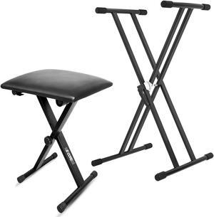 5 Core Keyboard Stand Double X Style Adjustable Piano Riser + Keyboard Piano Bench