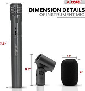 5 Core Professional Instrument Microphone Pencil Mic Condenser Cardioid Unidirectional Stick Microfono with Windscreen Mic Clip & Case INSTRU MIC 100 GREY