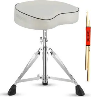 5 Core Drum Throne  White Height Adjustable Guitar Stool Thick Padded Comfortable Drummer Chair for Adults and Kids DS CH WH SDL