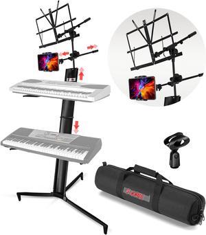 5 Core Keyboard Stand 2 Tier Classic Adjustable Electric Piano Sturdy Holder BLACK