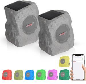 5 Core Rock Speaker Outdoor Waterproof Bluetooth Garden Speakers Solar & USB Charging RGB Colors for Patio Pool & Home