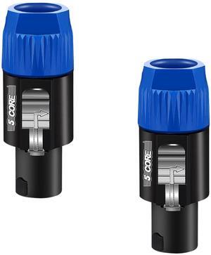5 CORE 4 Pole Speakon Connector 2 Pieces with Twist Lock Audio Jack Male Plug  Loud Speaker to Amplifier Plug - 4 Conductor Speak-On Cable Adapter Replacement - SPKN BLU 2PCS