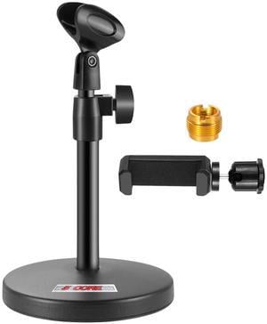5 Core Desk Microphone Stand  Height Adjustable Desktop Mic Stand  Round Base  Table Mic Holder with Universal Mic Clip and 3/8" to 5/8" Screw - MS RBS BOOM