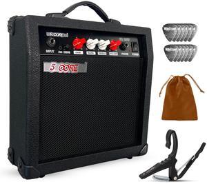 5 Core Guitar Amp 20 Watt Electric Amplifier w Built in 6.5" Speaker Aux Headphone fender Jack Portable Mini Practice Amps w Gain Bass Treble Volume and Middle Black - GA 20W GL BLK