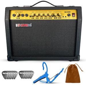 5 Core Guitar Amp 50 Watt Electric Amplifier w Built in 8" Speaker Aux Headphone Jack fender Portable Mini Practice Amps w Gain Bass Treble Volume and Middle - GA 50W GLD-BLK