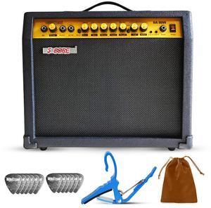 5 Core Guitar Amp 80 Watt Electric Amplifier w Built in 10" Speaker Aux Headphone Jack fender Portable Mini Practice Amps w Gain Bass Treble Volume and Middle - GA 80W GLD-BLK