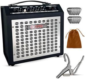 5 Core Guitar Amp 20 Watt Electric Amplifier w Built in 6.5" Speaker Aux Headphone fender Jack Portable Mini Practice Amps w Gain Bass Treble Volume and Middle Black and White - GA 20W BLK-WH