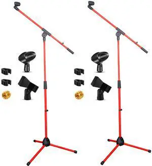 5Core Tripod Mic Stand 2Pcs Adjustable Holder Floor Microphone Boom Arm Red