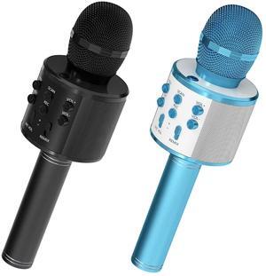 5 Core Microphone Wireless Karaoke Mic Pair With Speaker 3 in 1 Portable Bluetooth Microfono Inalambrico w Recording USB Aux for Home Party Birthday Support All Smartphones Black Blue - WM SPK BLK+BLU