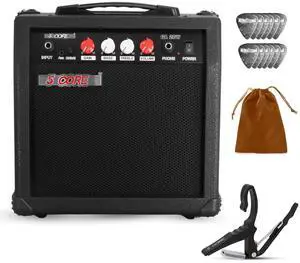 5 Core Guitar Amp 20 Watt Electric Amplifier w Built in 6.5" Speaker Aux Headphone fender Jack Portable Mini Practice Amps w Gain Bass Treble Volume and Middle Black - GA 20W GL BLK