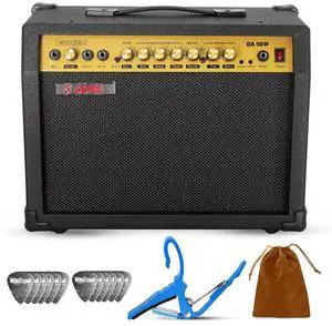 5 Core Guitar Amp 50 Watt Electric Amplifier w Built in 8" Speaker Aux Headphone Jack fender Portable Mini Practice Amps w Gain Bass Treble Volume and Middle - GA 50W GLD-BLK